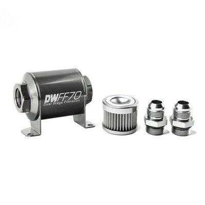 DEATSCHWERKS - In-Line Fuel Filter Element and Housing Kit Stainless Steel 10 Micron 70mm