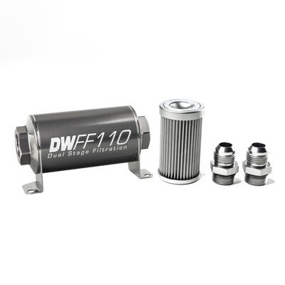 DEATSCHWERKS - In-Line Fuel Filter Element and Housing Kit Stainless Steel 10 Micron 110mm