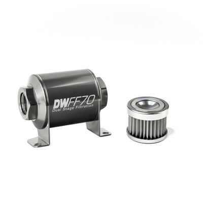 DEATSCHWERKS - In-Line Fuel Filter Element and Housing Kit Stainless Steel 5 Micron 70mm