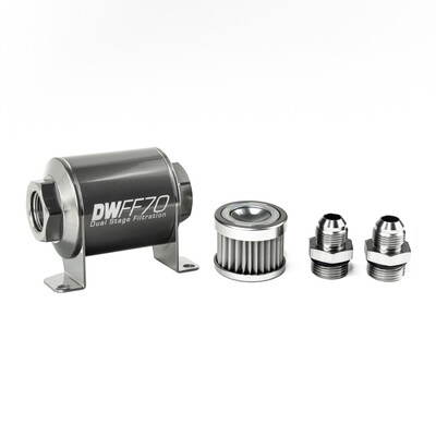 DEATSCHWERKS - In-Line Fuel Filter Element and Housing Kit Stainless Steel 5 Micron 70mm