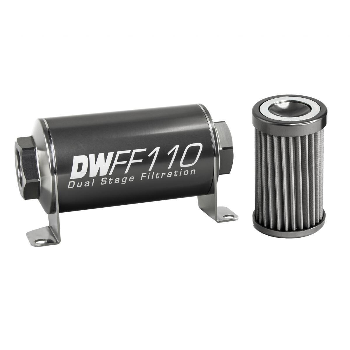 DEATSCHWERKS - Stainless Steel 40 Micron In-Line Fuel Filter Element w/110mm Housing kit (8AN)
