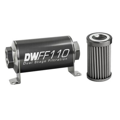 DEATSCHWERKS - Stainless Steel 40 Micron In-Line Fuel Filter Element w/110mm Housing kit (8AN)