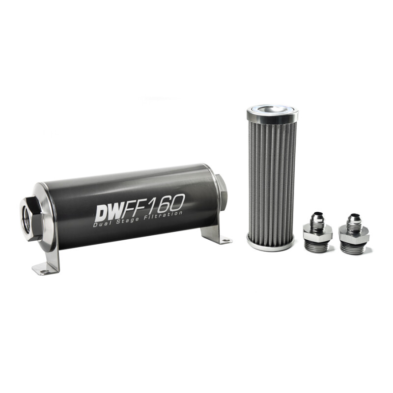 DEATSCHWERKS - In-Line Fuel Filter Element and Housing Kit Stainless Steel 100 Micron 160mm