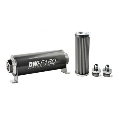 DEATSCHWERKS - In-Line Fuel Filter Element and Housing Kit Stainless Steel 100 Micron 160mm