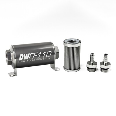 DEATSCHWERKS - In-Line Fuel Filter Element and Housing Kit Stainless Steel 100 Micron 110mm