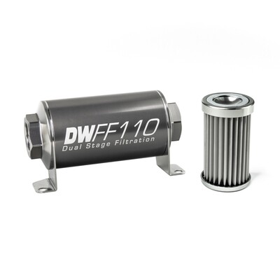 DEATSCHWERKS - In-Line Fuel Filter Element and Housing Kit Stainless Steel 5 Micron 110mm
