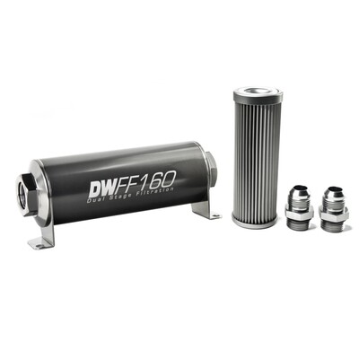 DEATSCHWERKS - In-Line Fuel Filter Element and Housing Kit Stainless Steel 10 Micron 160mm