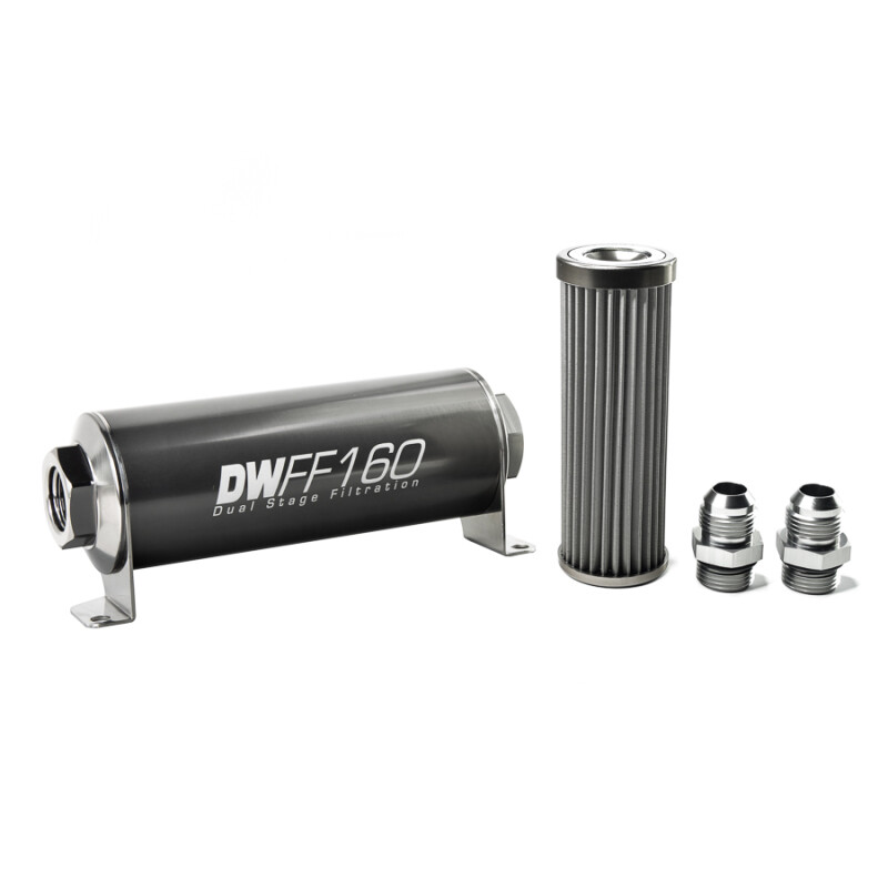 DEATSCHWERKS - In-Line Fuel Filter Element and Housing Kit Stainless Steel 40 Micron 160mm