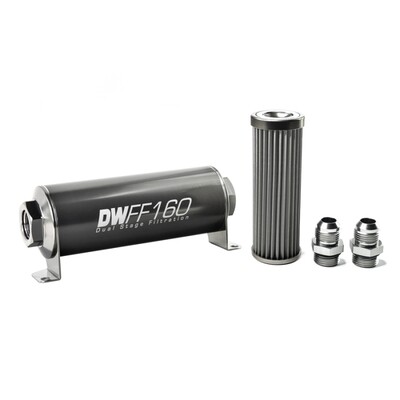 DEATSCHWERKS - In-Line Fuel Filter Element and Housing Kit Stainless Steel 40 Micron 160mm