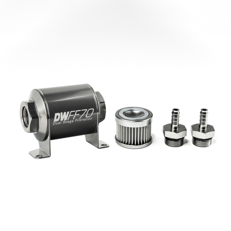 DEATSCHWERKS - In-Line Fuel Filter Element and Housing Kit Stainless Steel 10 Micron 70mm
