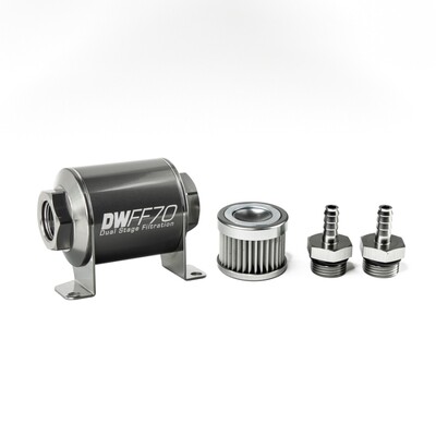 DEATSCHWERKS - In-Line Fuel Filter Element and Housing Kit Stainless Steel 10 Micron 70mm