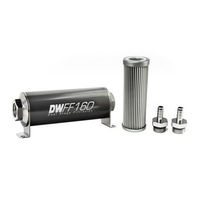 DEATSCHWERKS - In-Line Fuel Filter Element and Housing Kit Stainless Steel 10 Micron 160mm