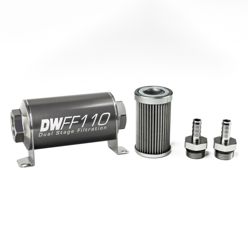 DEATSCHWERKS - In-Line Fuel Filter Element and Housing Kit Stainless Steel 40 Micron 110mm