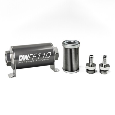 DEATSCHWERKS - In-Line Fuel Filter Element and Housing Kit Stainless Steel 40 Micron 110mm
