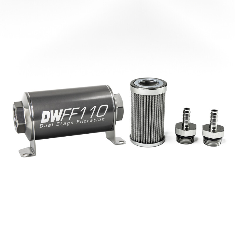 DEATSCHWERKS - In-Line Fuel Filter Element and Housing Kit Stainless Steel 100 Micron 110mm