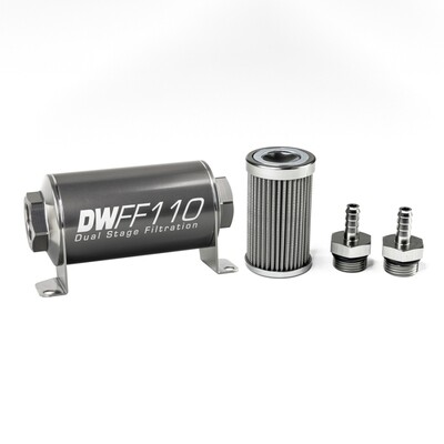 DEATSCHWERKS - In-Line Fuel Filter Element and Housing Kit Stainless Steel 100 Micron 110mm