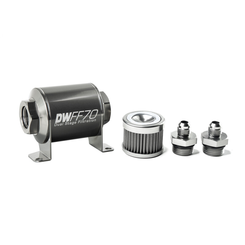 DEATSCHWERKS - In-Line Fuel Filter Element and Housing Kit Stainless Steel 40 Micron 70mm