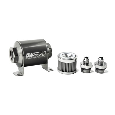 DEATSCHWERKS - In-Line Fuel Filter Element and Housing Kit Stainless Steel 40 Micron 70mm