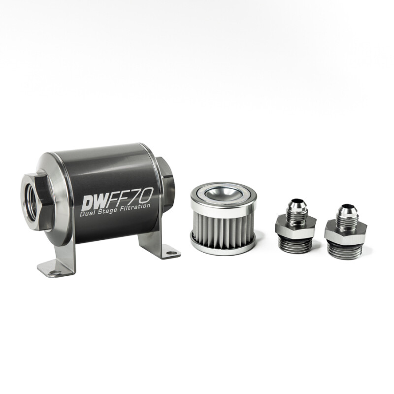 DEATSCHWERKS - In-Line Fuel Filter Element and Housing Kit Stainless Steel 5 Micron 70mm