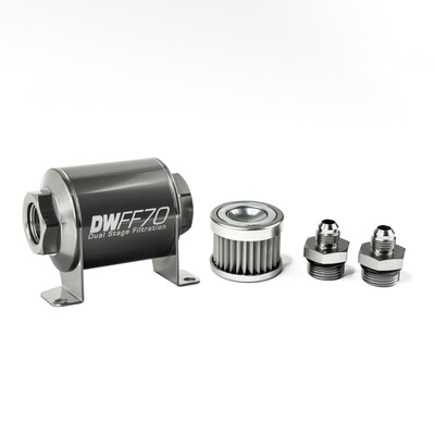 DEATSCHWERKS - In-Line Fuel Filter Element and Housing Kit Stainless Steel 5 Micron 70mm