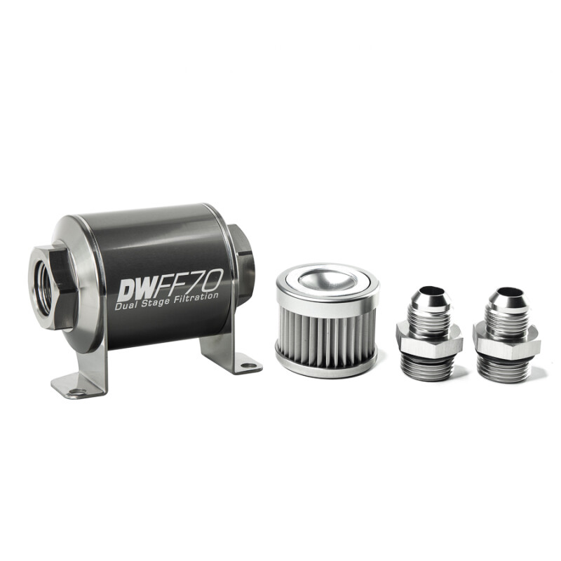 DEATSCHWERKS - In-Line Fuel Filter Element and Housing Kit Stainless Steel 10 Micron 70mm