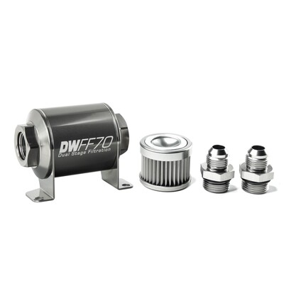 DEATSCHWERKS - In-Line Fuel Filter Element and Housing Kit Stainless Steel 10 Micron 70mm