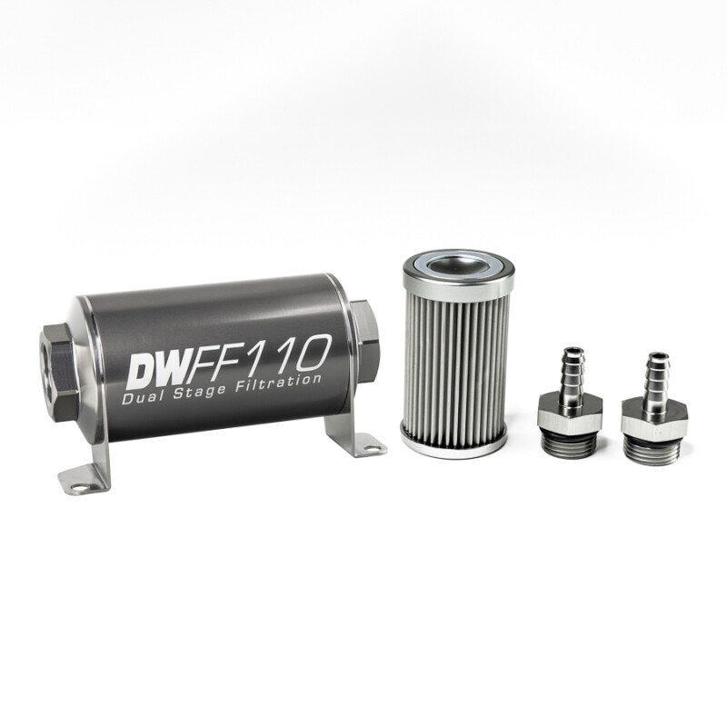 DEATSCHWERKS - In-Line Fuel Filter Element and Housing Kit Stainless Steel 10 Micron 110mm