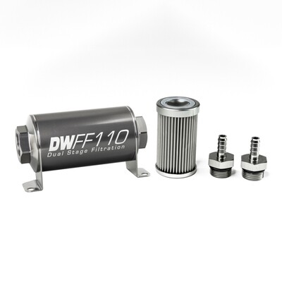 DEATSCHWERKS - In-Line Fuel Filter Element and Housing Kit Stainless Steel 10 Micron 110mm