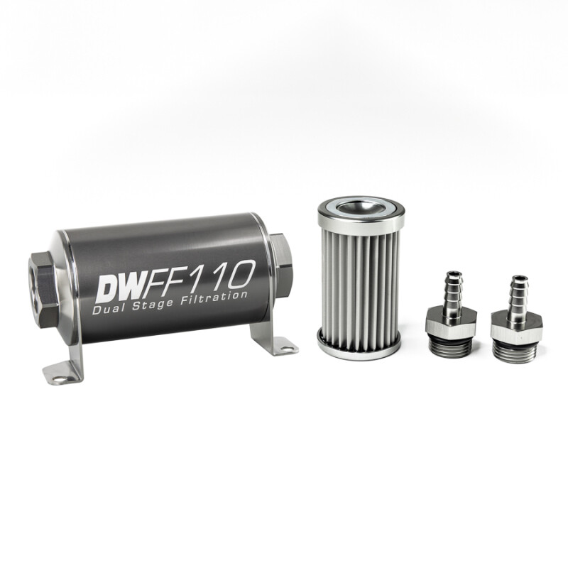 DEATSCHWERKS - In-Line Fuel Filter Element and Housing Kit Stainless Steel 5 Micron 110mm
