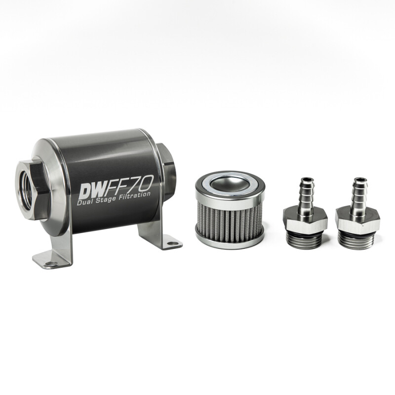 DEATSCHWERKS - In-Line Fuel Filter Element and Housing Kit Stainless Steel 100 Micron 70mm
