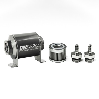 DEATSCHWERKS - In-Line Fuel Filter Element and Housing Kit Stainless Steel 100 Micron 70mm