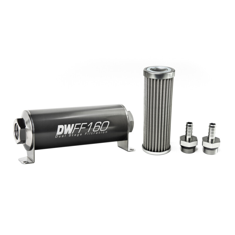 DEATSCHWERKS - In-Line Fuel Filter Element and Housing Kit Stainless Steel 100 Micron 160mm