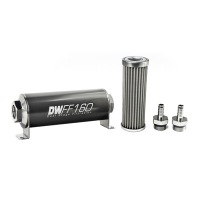 DEATSCHWERKS - In-Line Fuel Filter Element and Housing Kit Stainless Steel 100 Micron 160mm