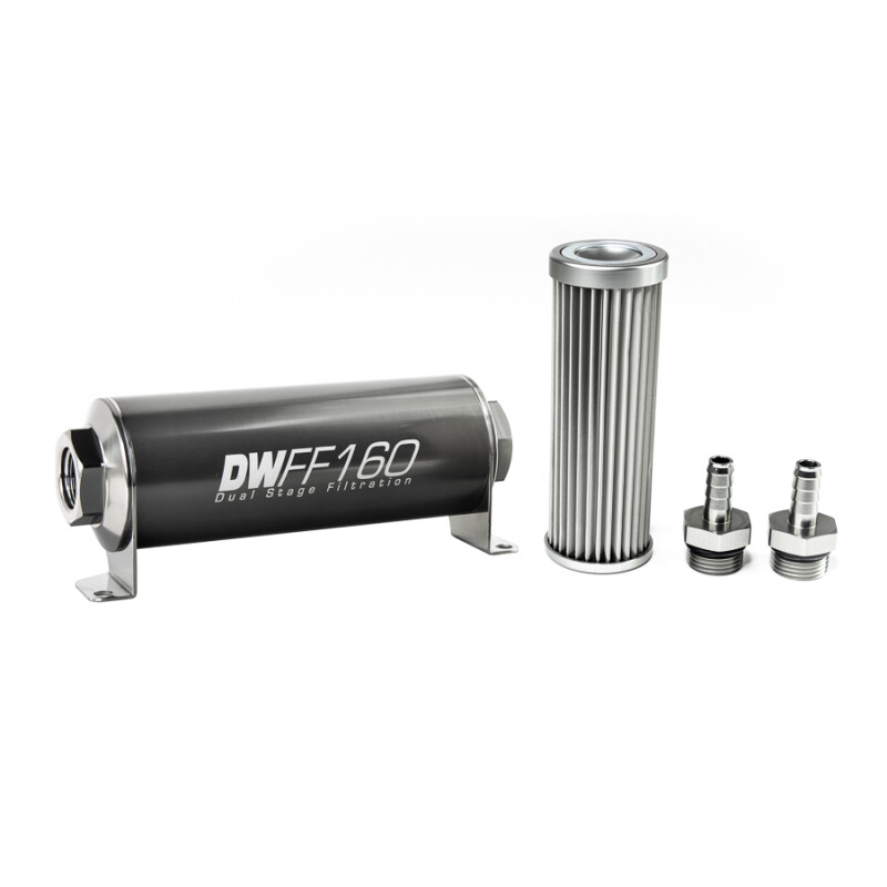 DEATSCHWERKS - In-Line Fuel Filter Element and Housing Kit Stainless Steel 5 Micron 160mm