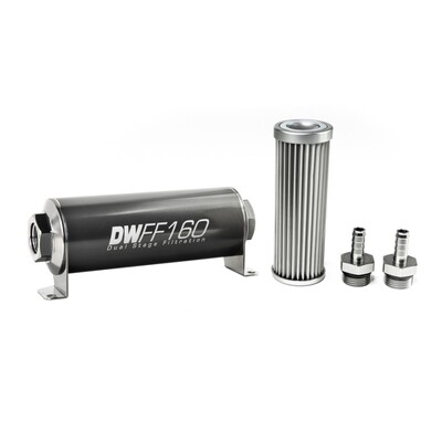 DEATSCHWERKS - In-Line Fuel Filter Element and Housing Kit Stainless Steel 5 Micron 160mm