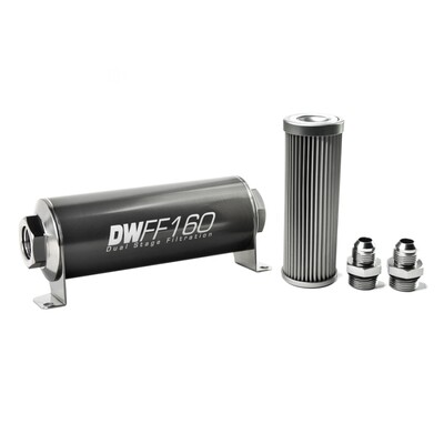 DEATSCHWERKS - In-Line Fuel Filter Element and Housing Kit Stainless Steel 10 Micron 160mm