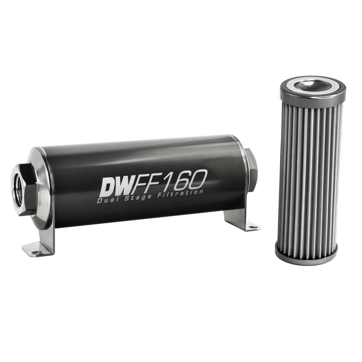 DEATSCHWERKS - Stainless Steel 40 Micron In-Line Fuel Filter Element w/160mm Housing kit (8AN)