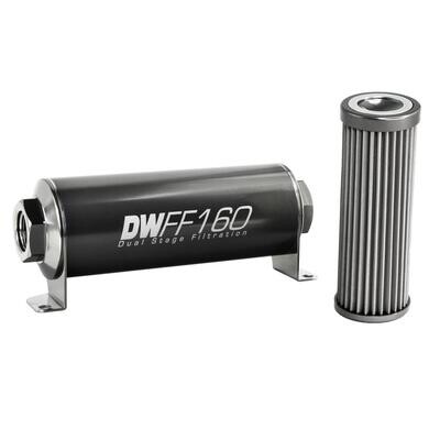 DEATSCHWERKS - Stainless Steel 40 Micron In-Line Fuel Filter Element w/160mm Housing kit (8AN)