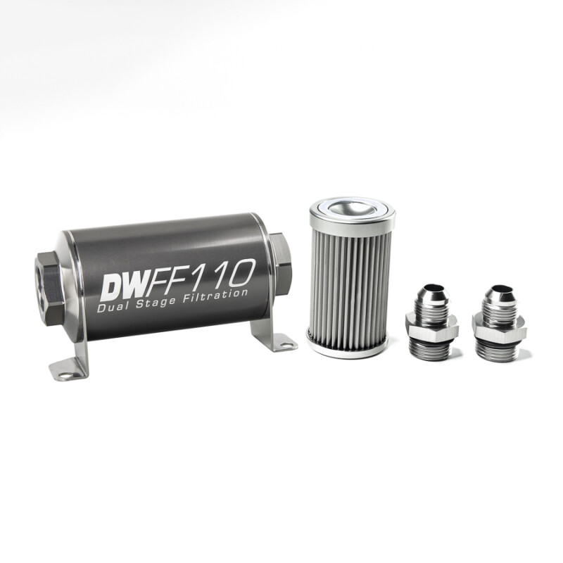 DEATSCHWERKS - In-Line Fuel Filter Element and Housing Kit Stainless Steel 10 Micron 110mm