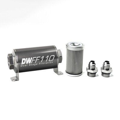 DEATSCHWERKS - In-Line Fuel Filter Element and Housing Kit Stainless Steel 10 Micron 110mm