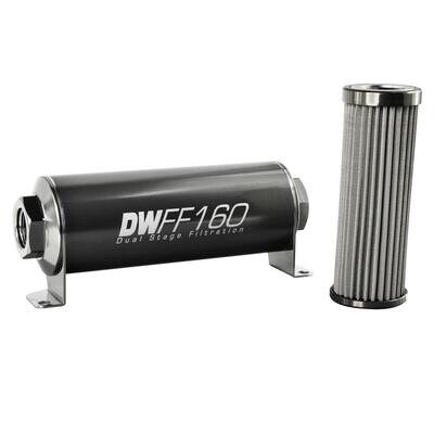 DEATSCHWERKS - Stainless Steel 100 Micron In-Line Fuel Filter Element w/160mm Housing kit (8AN)