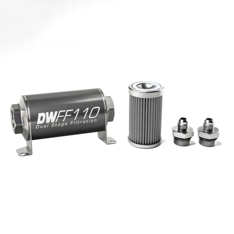 DEATSCHWERKS - In-Line Fuel Filter Element and Housing Kit Stainless Steel 100 Micron 110mm