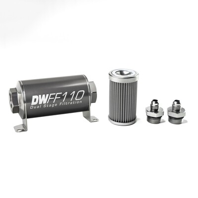 DEATSCHWERKS - In-Line Fuel Filter Element and Housing Kit Stainless Steel 100 Micron 110mm