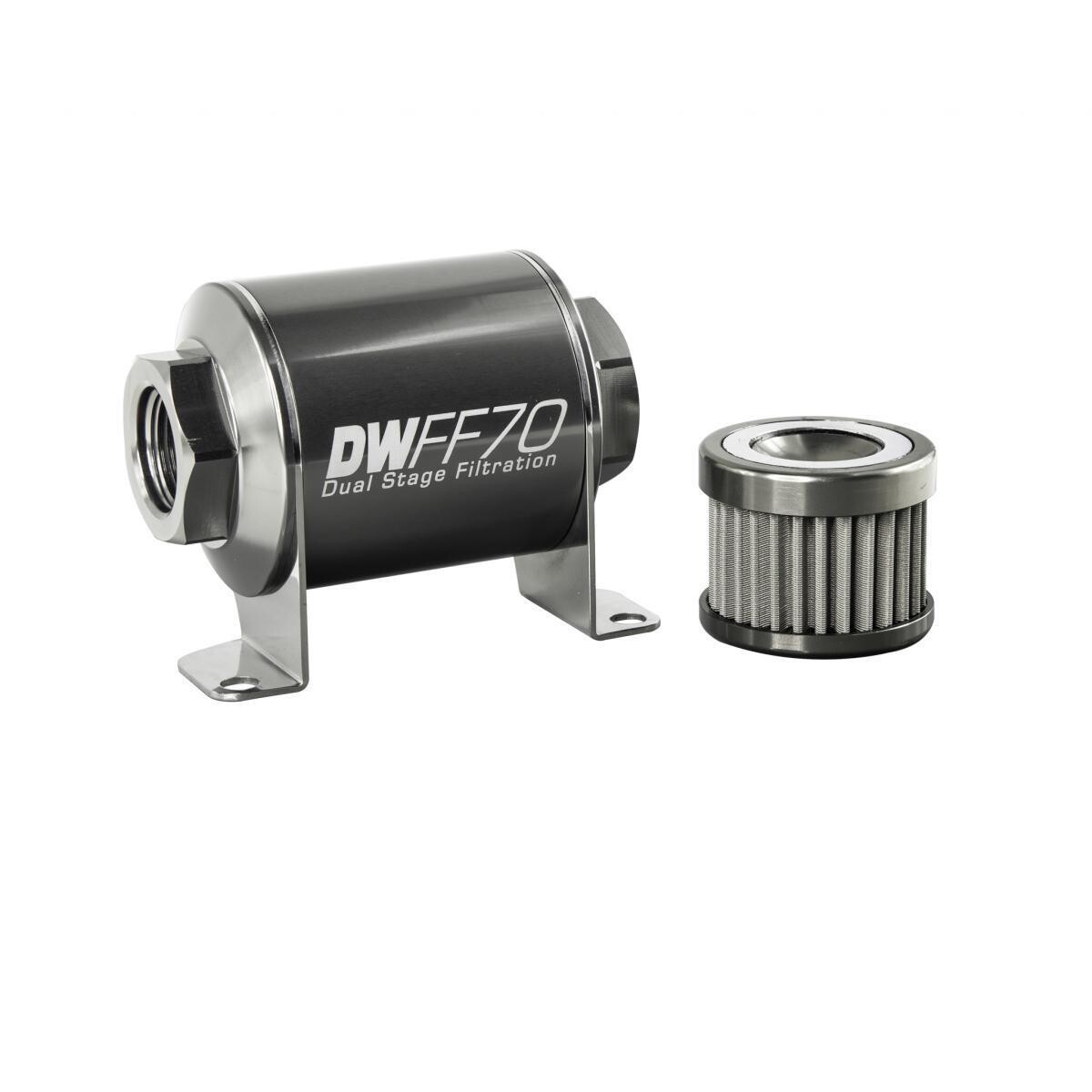 DEATSCHWERKS - Stainless Steel 100 Micron In-Line Fuel Filter Element w/70mm Housing kit (8AN)