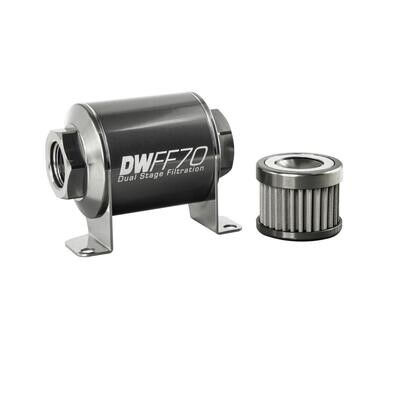 DEATSCHWERKS - Stainless Steel 100 Micron In-Line Fuel Filter Element w/70mm Housing kit (8AN)
