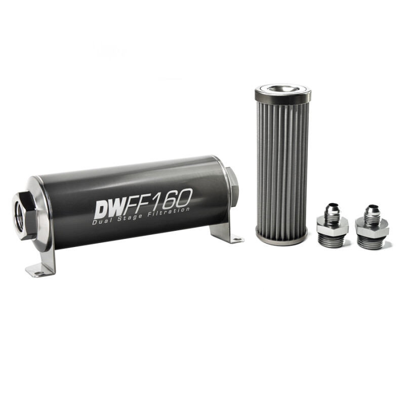 DEATSCHWERKS - In-Line Fuel Filter Element and Housing Kit Stainless Steel 40 Micron 160mm