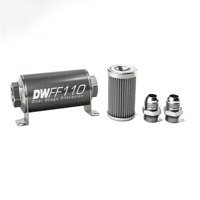 DEATSCHWERKS - In-Line Fuel Filter Element and Housing Kit Stainless Steel 100 Micron 110mm