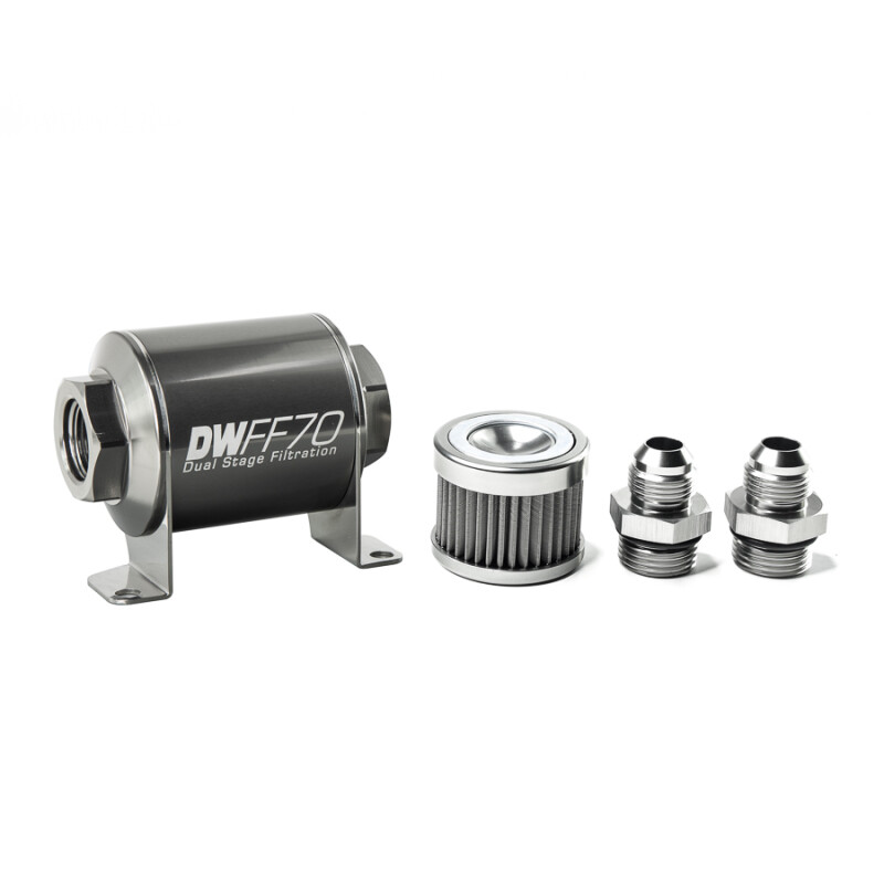 DEATSCHWERKS - In-Line Fuel Filter Element and Housing Kit Stainless Steel 40 Micron 70mm