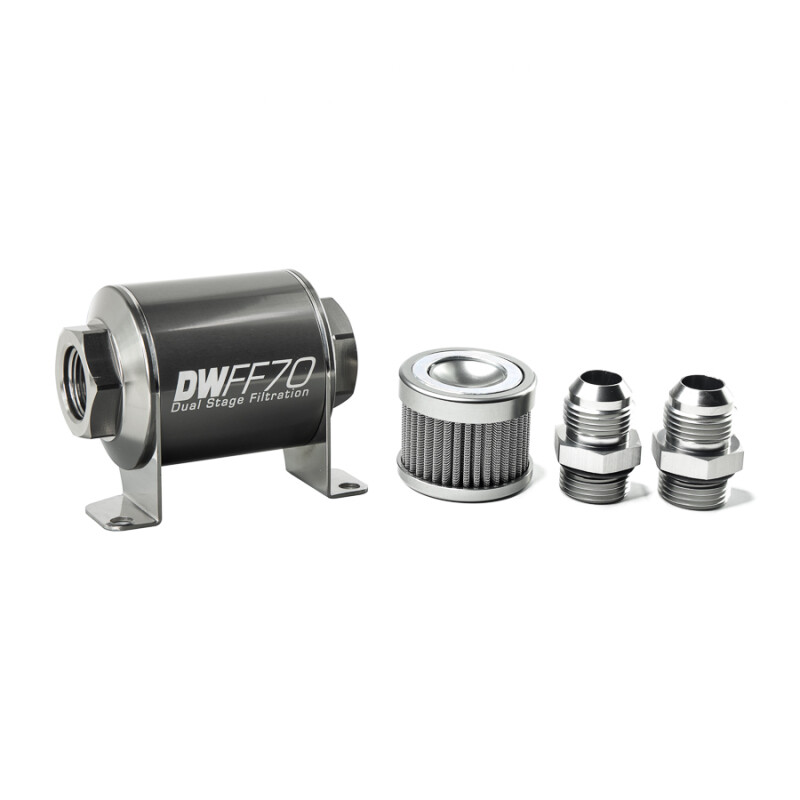 DEATSCHWERKS - In-Line Fuel Filter Element and Housing Kit Stainless Steel 100 Micron 70mm