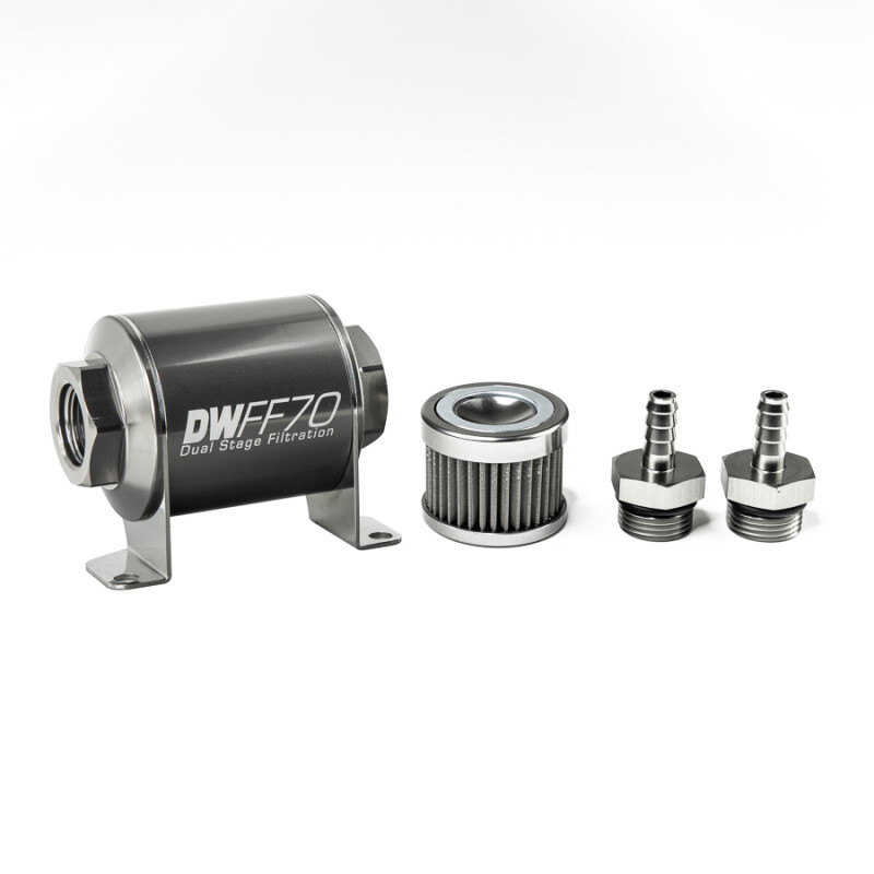 DEATSCHWERKS - In-Line Fuel Filter Element and Housing Kit Stainless Steel 40 Micron 70mm